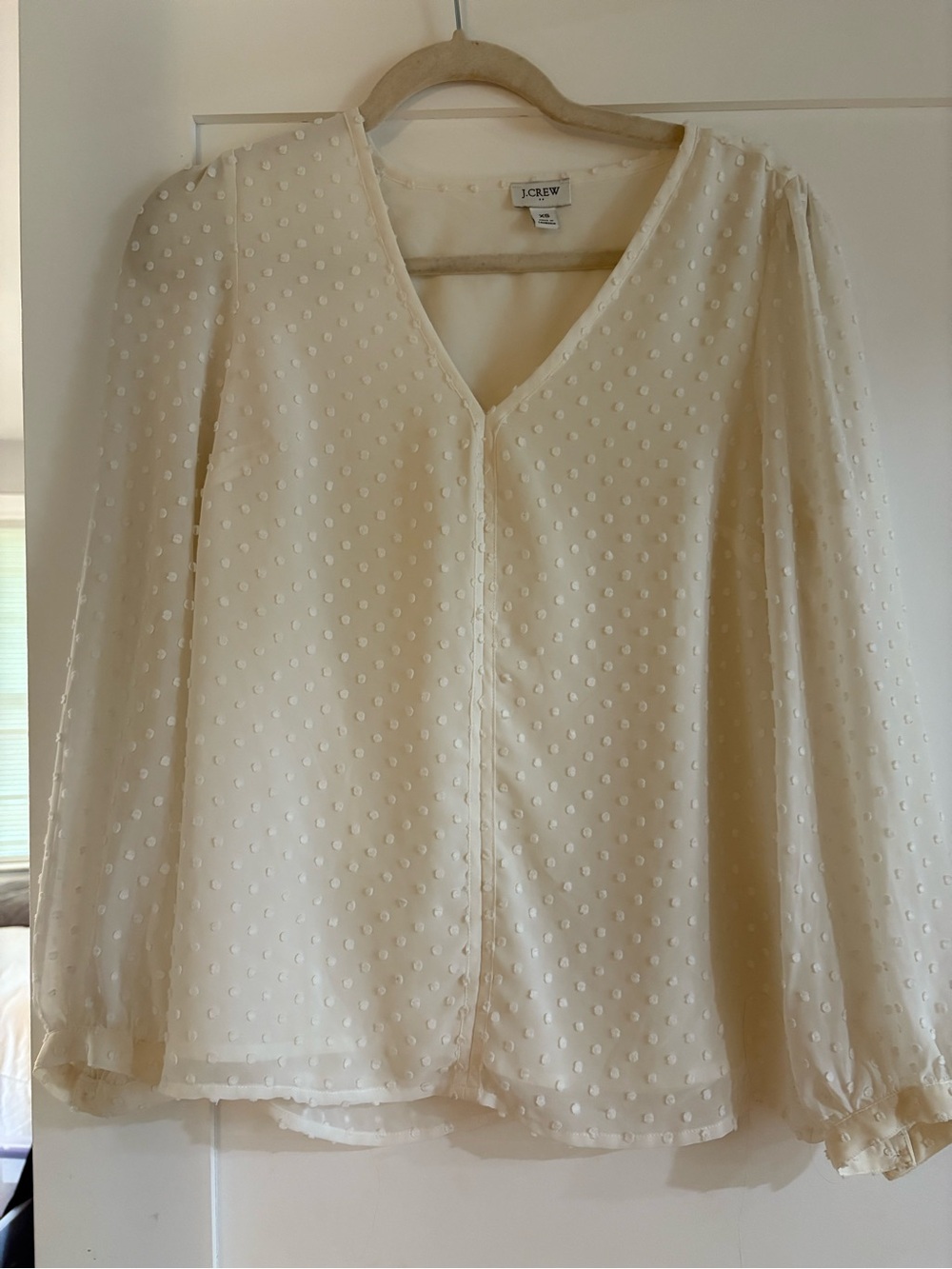 J. Crew Cream Swiss Dot V-Neck Peasant Blouse